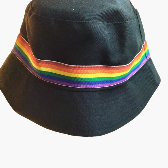 Black Bucket Hat Rainbow Ribbon Stripe Accent Gay Pride Rainbow LGBTQ - Picture 2 of 4